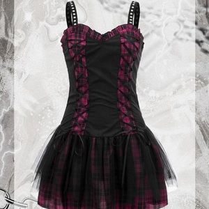 Corset pink and black plaid dress